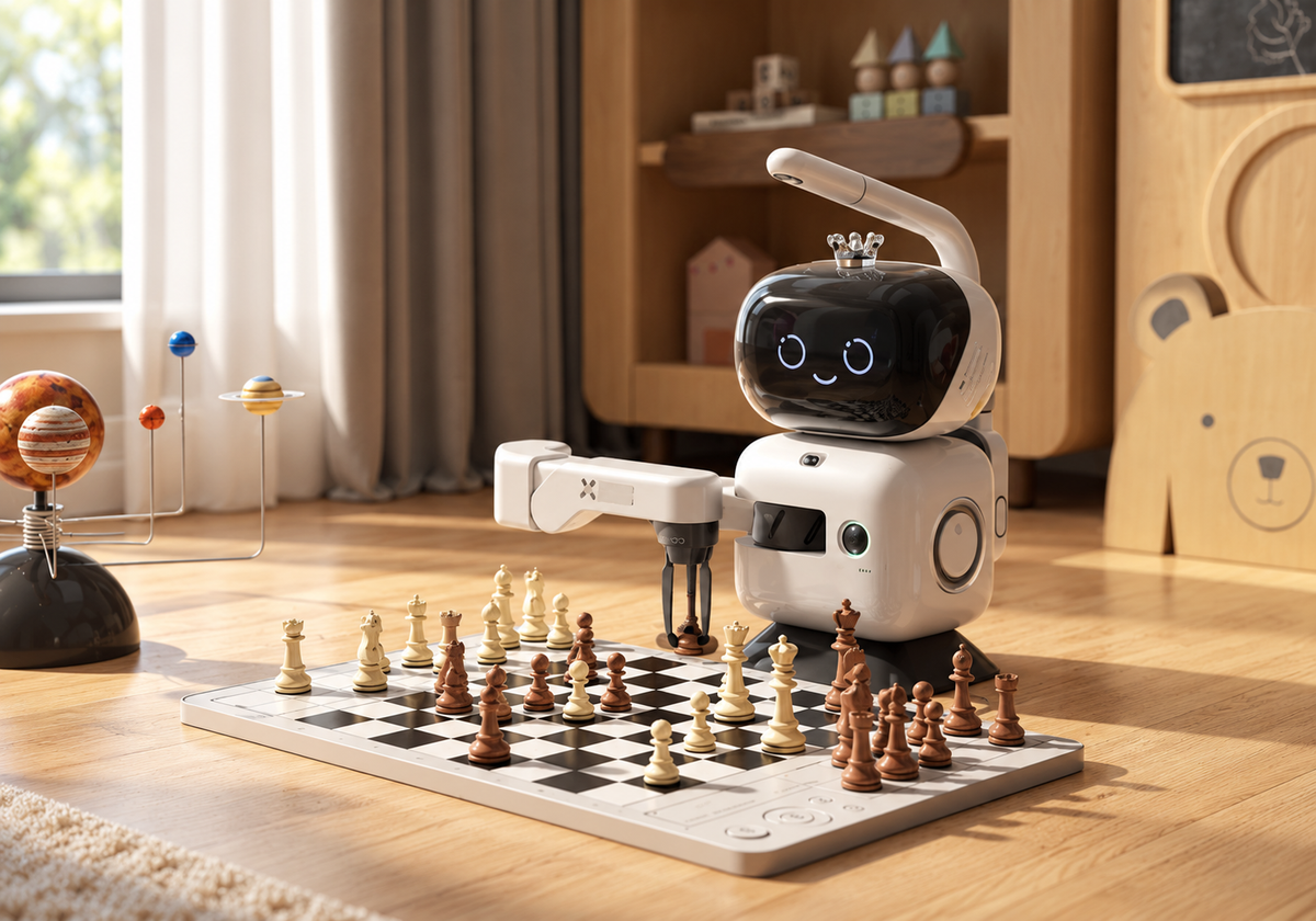 SenseRobot AI chess robot with a robotic arm playing chess on a physical board.